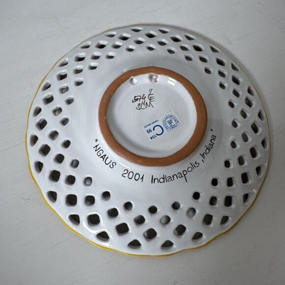 Modra Decorative Plate With  Reticulated Lattice Floral Yellow White Green vtg - Picture 5 of 8